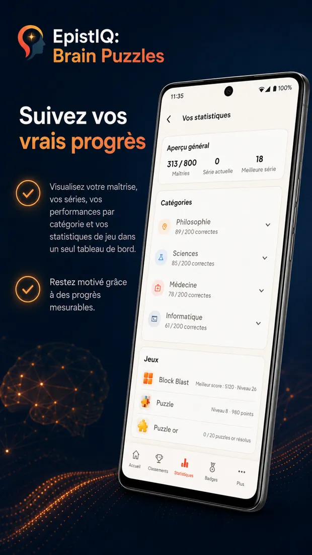 Capture d'écran d'EpistIQ: Suivez vos vrais progrès