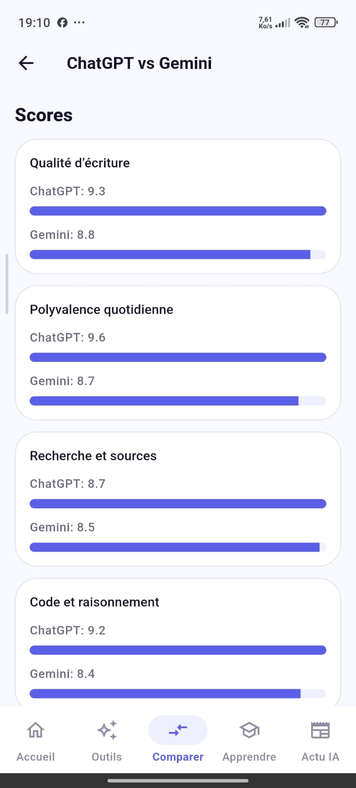 AI Guide compare screen (fr)